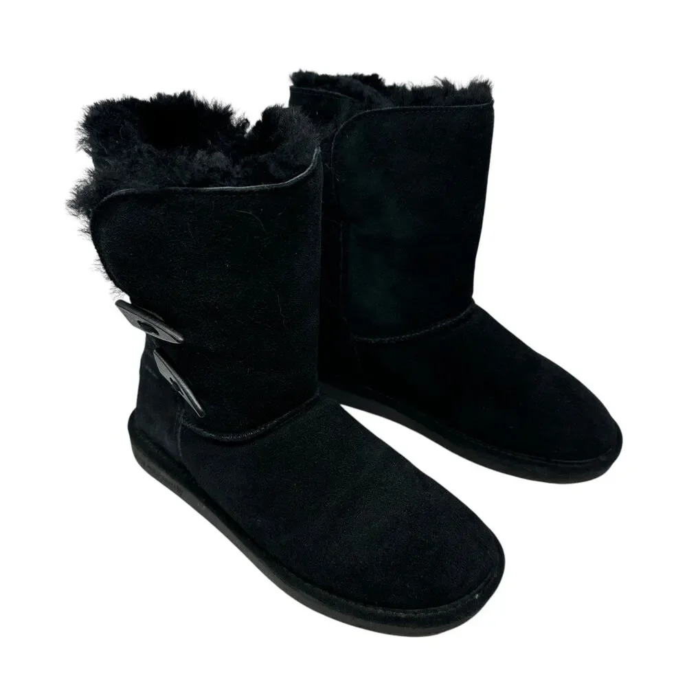 Bear Paw Black Suede Sherpa Wool Lined Slip On Winter Boots Size 8‎